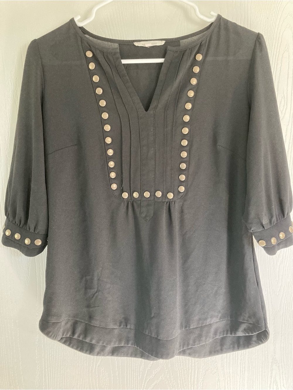 Women's Dark Gray Studded V-Neck Blouse